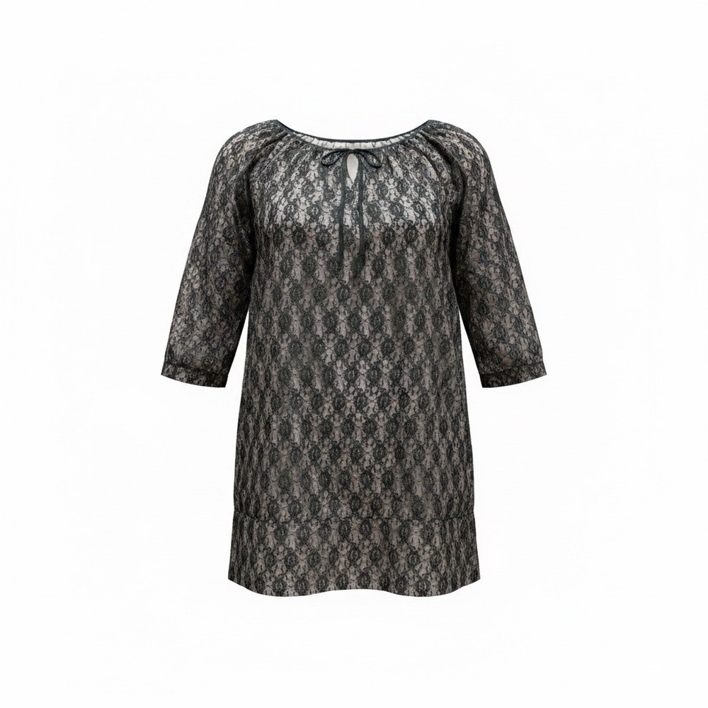 VTG 60s Carol Brent Black Lace Blouse Peasant Top Mini Dress Sheer Boho Goth M
